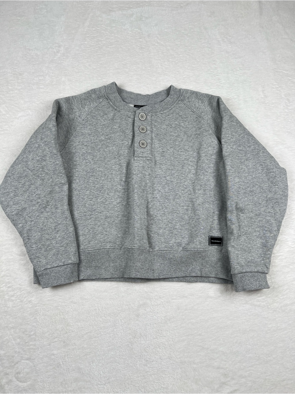 Bearded Goat Cropped Henley Sweatshirt Fleece Gray Size L